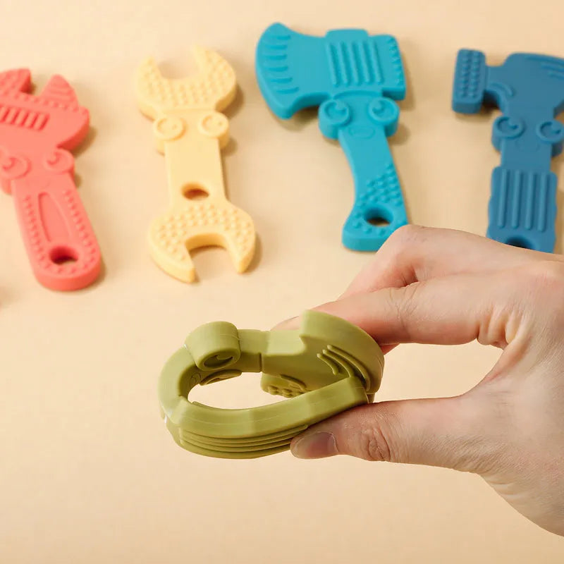 2Pcs Baby Silicone Teether Wrench Tools Baby Necklace Pendant Silicone Teether Baby Chewing Toy Kids Sensory Educational
