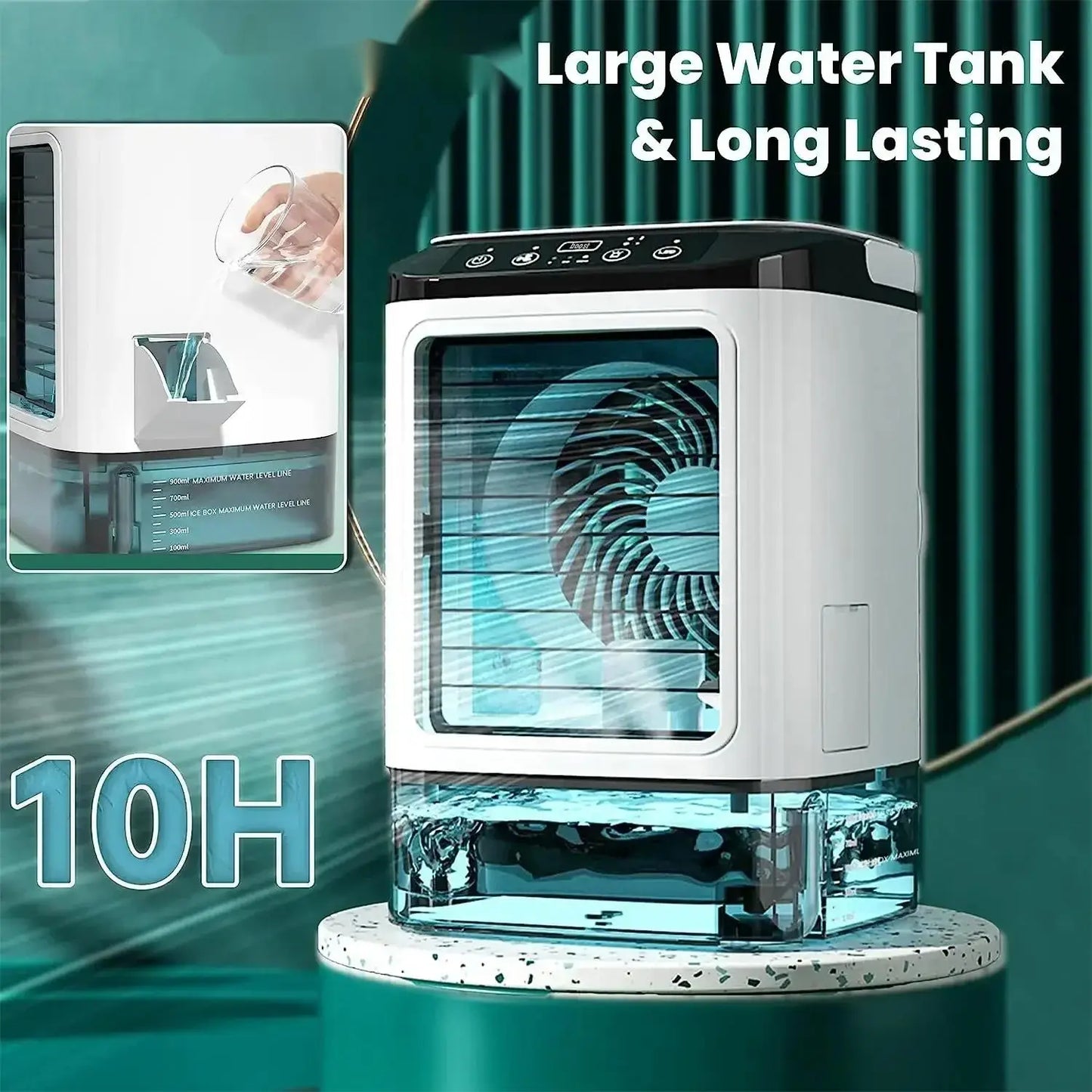 HOMEFISH Air Conditioner Portable Fan Desktop Dual Spray Ultrasonic Atomization 3-Speed Mute Air Cooler Night Light Electric Fan