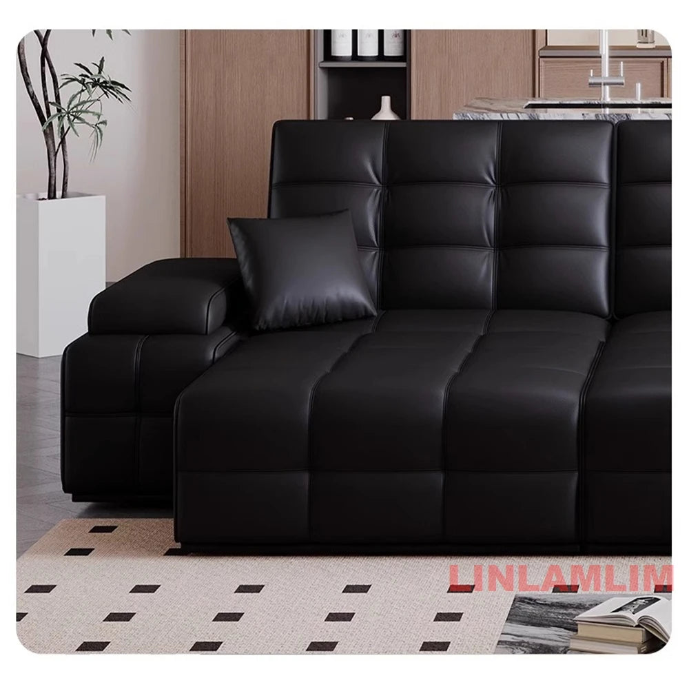 Linlamlim Modern Convertible Couch with Tufted Backrest and Armrest – Genuine Leather Sectional Sofa Bed,Functional Sleeper Sofa