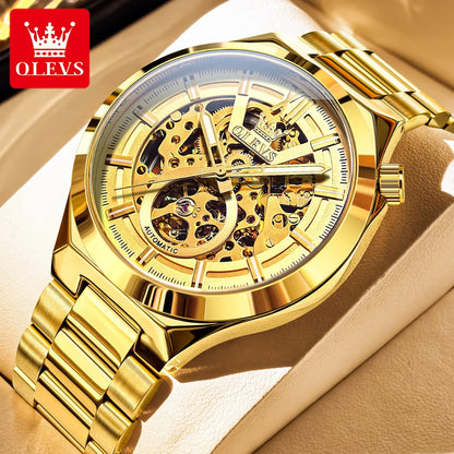 OLVES 6722 Mens Watch Original Luxury Skeleton Automatic Mechanical Watch Waterproof Luminous Stainless Steel Watches For Man