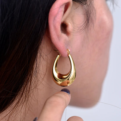 Fashion Glossy Stainless Steel U Shape Hoop Earrings For Women Gold Color Thick Geometric Ear Buckle Huggie Jewelry Earrings