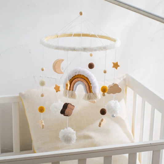 Baby Wooden Bed Bell Toys Newborn Mobiles Crib Rainbow Hanging Pendant Rattle Education Montessori Toys For Children Birth Gift