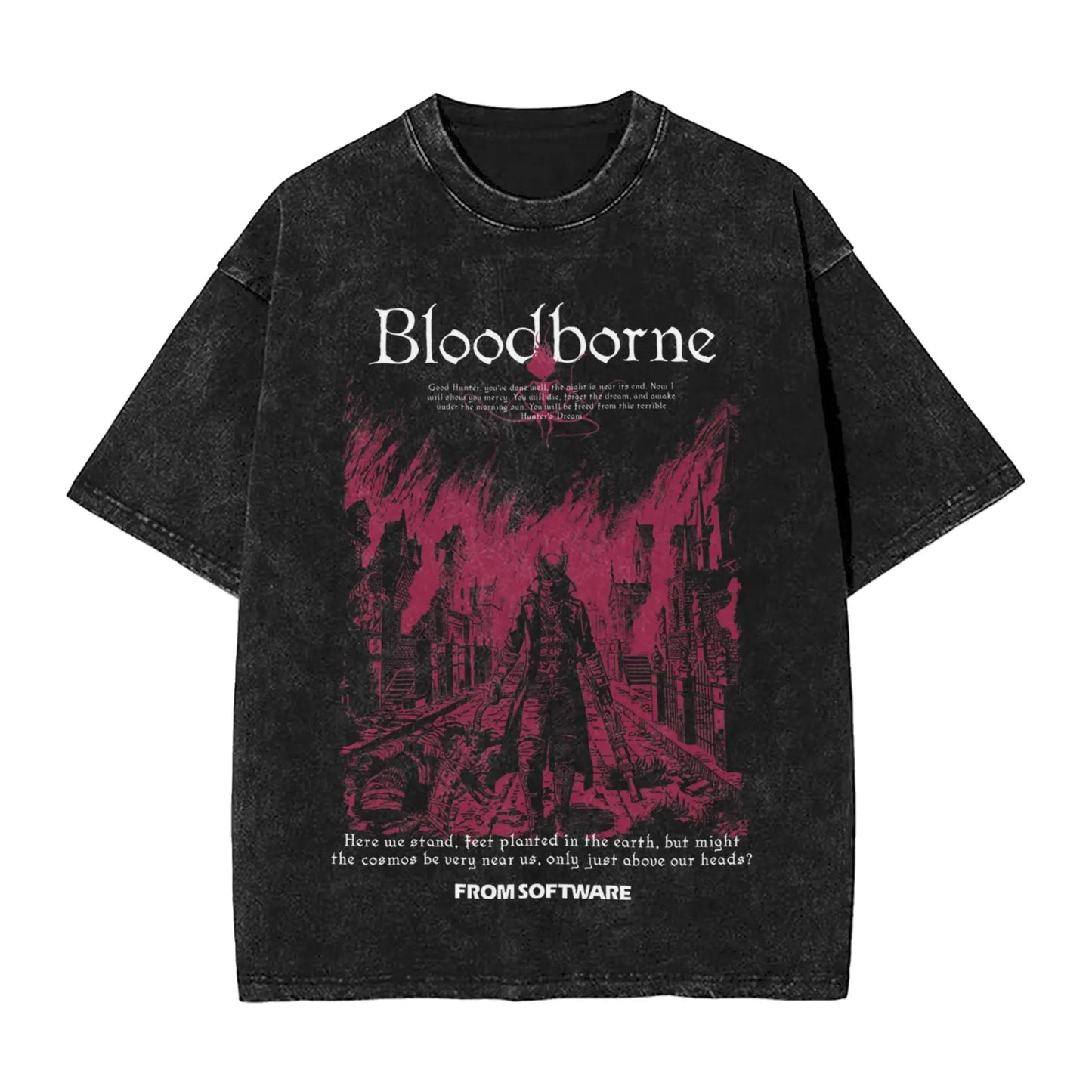 Bloodborne Darks Souls Washed T Shirts Streetwear Hip Hop Vintage T-Shirt  Tees Tops for Men Women Cotton Street Graphic Printed