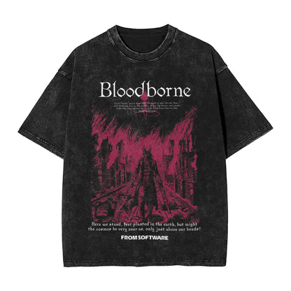 Bloodborne Darks Souls Washed T Shirts Streetwear Hip Hop Vintage T-Shirt  Tees Tops for Men Women Cotton Street Graphic Printed
