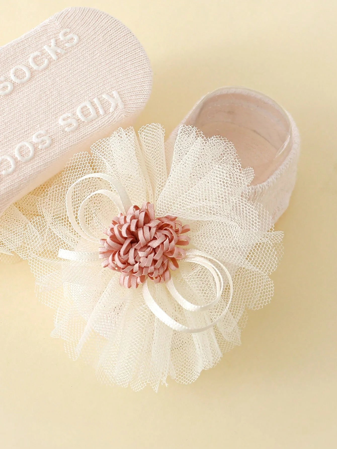 2 Pieces/Set of Toddler Embroidered Flowers Elastic Headband and Non-Slip Cotton Socks, 0-12 Months Baby Girls Socks Hairband Set