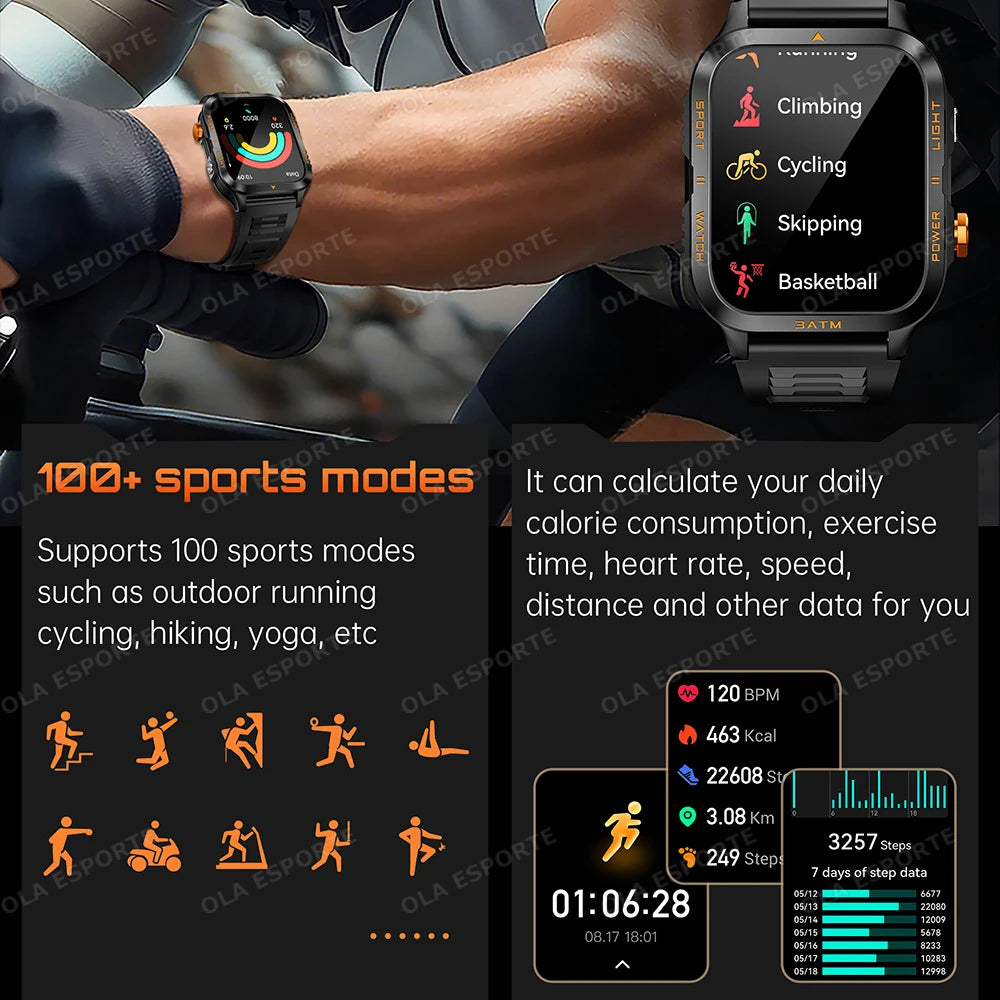 Smart Watch For Android IOS AMOLED Screen Bluetooth Call Fitness Clock 100+ Sports Modes Pedometer 880mAh Battery Men Smartwatch