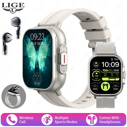 NFC Smart Watch TWS 2-in-1 Headset Bluetooth Call Heart Rate Blood Pressure Health Monitoring Headphones Play Music Smartwatch