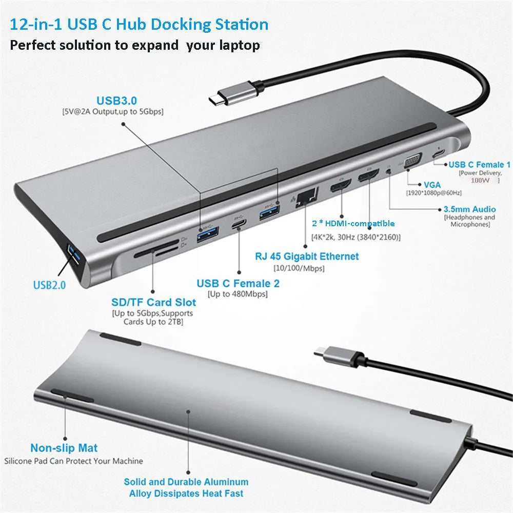 MZX USB Multi-hub Docking Station Type C Multi Hub Extension A HDMI-compatible Rj45 Pro Adapter Dock for Macbook Mac Mini Laptop