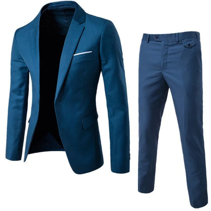 Business Casual Men's Two-Piece Suit Set Wedding Groomsmen Pure Color Formal Wear Spring Summer Autumn Winter New Arrival