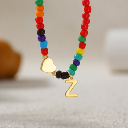 Colorful 26 Initial Letter Necklace Wedding for Women Adjustable Fashion Heart Beads Clavicle Chain Necklaces Christmas Jewelry
