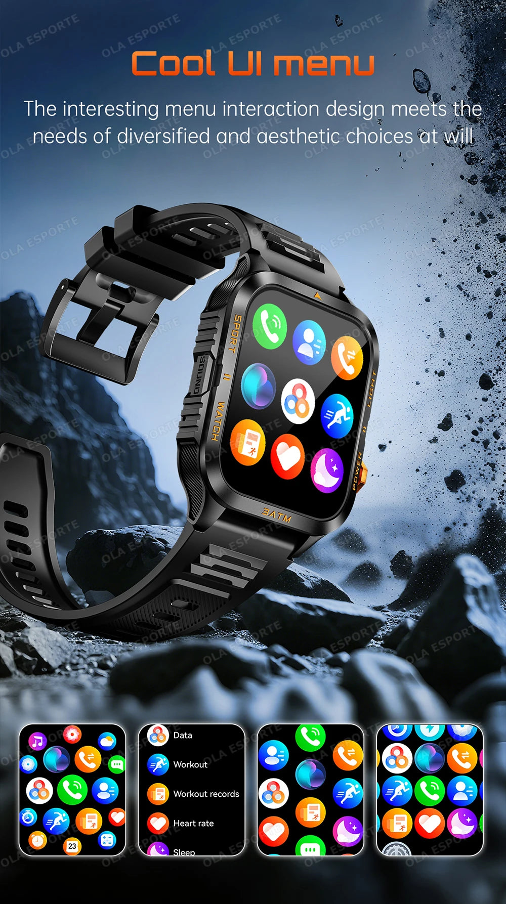 Smart Watch For Android IOS AMOLED Screen Bluetooth Call Fitness Clock 100+ Sports Modes Pedometer 880mAh Battery Men Smartwatch