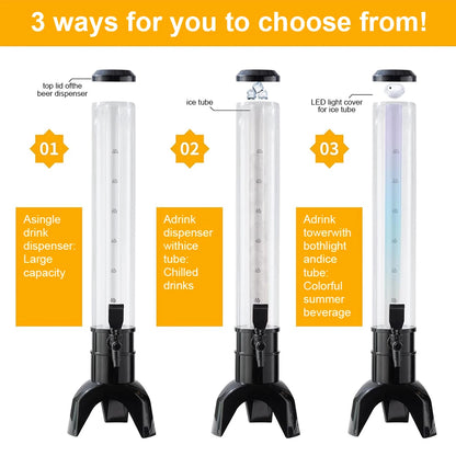 3L Beer Dispenser Beer Tower with Spigot & Ice Tube Beverage Dispenser Transparent Drink Dispenser Bar Accessories