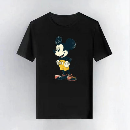 Mickey Mouse Disney Printing Pattern Casual Black O-Neck Short Sleeves Man Tops Trendy Woman Loose Tshirts Parent-child Clothing