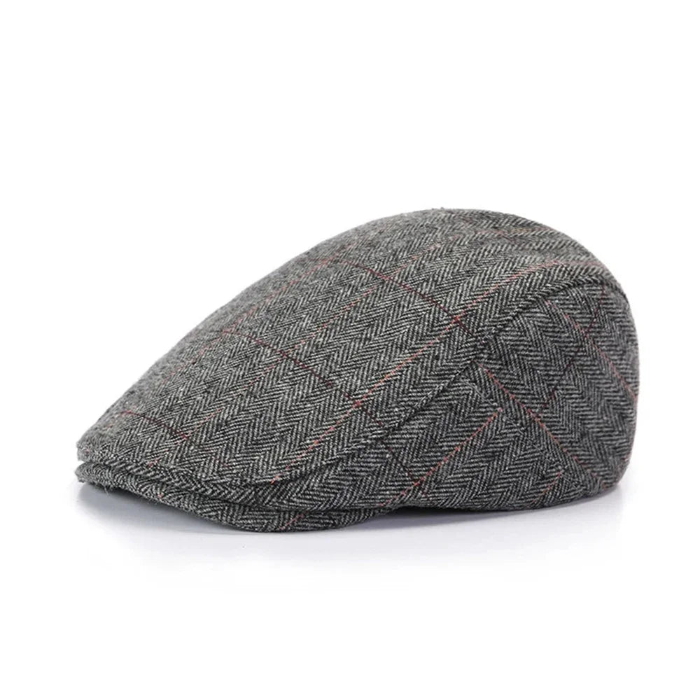 Retro Newsboy Caps Men British Painters Hats Autumn Winter Berets Herringbone Grid with Red Line Flat Cap Hip Hop Berets