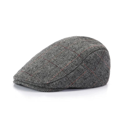 Retro Newsboy Caps Men British Painters Hats Autumn Winter Berets Herringbone Grid with Red Line Flat Cap Hip Hop Berets