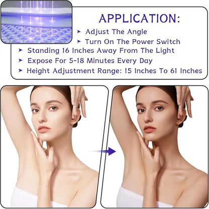 UV Tanning Lamp Home Solarium Body Tanning Light with Tripod Adjustable Height 200W 144 LED Beauty Skin Sun Lamp