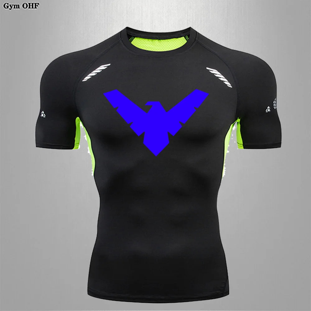 Compression Nightwing Print Tops For Men T Shirt Rashguard Jiu Jitsu Gym Fitness Running Train   ing Shirts Jersey Short Sleeved
