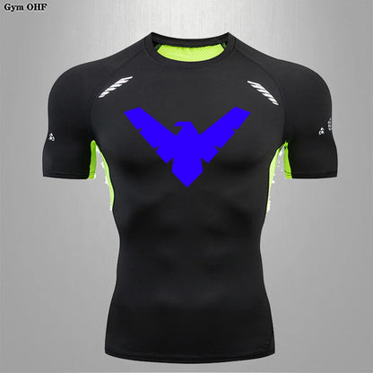 Compression Nightwing Print Tops For Men T Shirt Rashguard Jiu Jitsu Gym Fitness Running Train   ing Shirts Jersey Short Sleeved