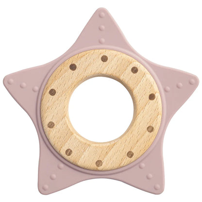 1PC Silicone Teether Baby Star Shape Wooden Ring Kid Baby Toy Gift BPA Free Silicone Children Chewing Teething Goods