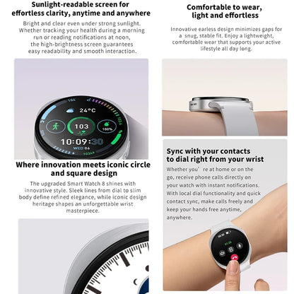 2026 New HD8 Smart Watch 1.46" Al Assistant SOS Sports Mode Heart Rate Women’s Health IP68 Waterproof Bluetooth Call Smart Watch