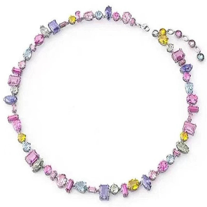 YEEVAA Candy Colorful Imitation Crystal Dopamine Unique Design Choker Necklace Bracelet Earrings, Jewelry for Women Bridal Gift