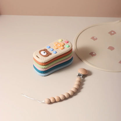 Pacifier clip and Baby Teether TV Remote Control Shape Silicone Teether Teething Toy Kids Sensory Educational Toy baby gift set