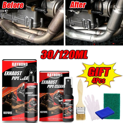 Rayhong 120ml Exhaust Cleaner Spray - Fast-Acting Rust Remover & Shine Restorer for Car, Motorcycle, RV, ATV - with Gloves