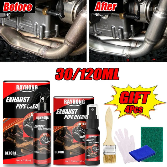 Rayhong 120ml Exhaust Cleaner Spray - Fast-Acting Rust Remover & Shine Restorer for Car, Motorcycle, RV, ATV - with Gloves