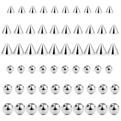 60PCS 14G 16G 4-6mm 316L Surgical Steel Replacement Balls Spikes Body Jewelry Piercing Barbell Parts Screw Bead For Women Men
