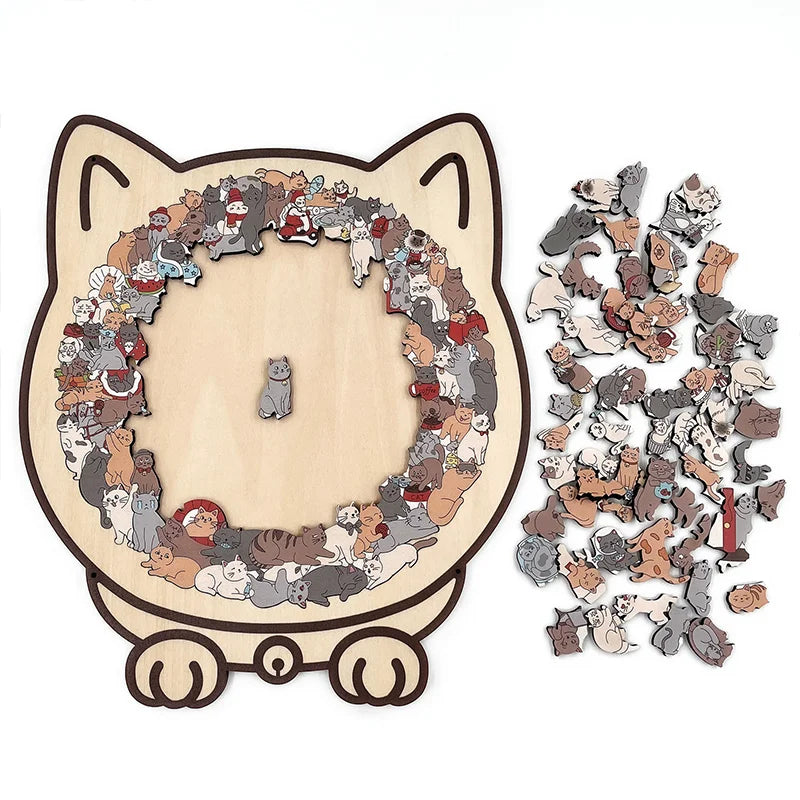 135pcs Cat Shaped Wooden Puzzle montessori Children toys Unique Cat Shape Jigsaw Puzzle Children's Birthday Gift & Home Decor