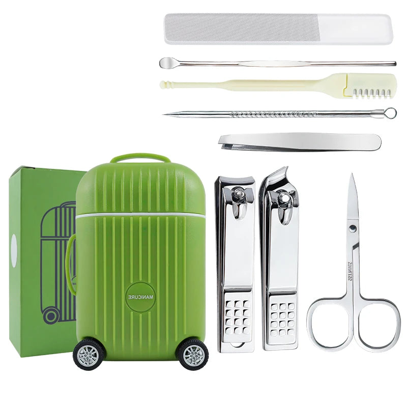 Mini Suitcase Nail Clippers Set Stainless Steel Nail Care Tool Makeup Grooming Gift Kit Portable Beauty Care Accessories