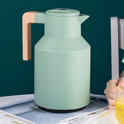 Household Insulated Pot Thermal Carafe with Glass Liner Wooden Handle Portable Hot Water Kettle Long Heat Preservation Washable