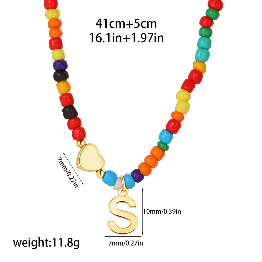 Colorful 26 Initial Letter Necklace Wedding for Women Adjustable Fashion Heart Beads Clavicle Chain Necklaces Christmas Jewelry