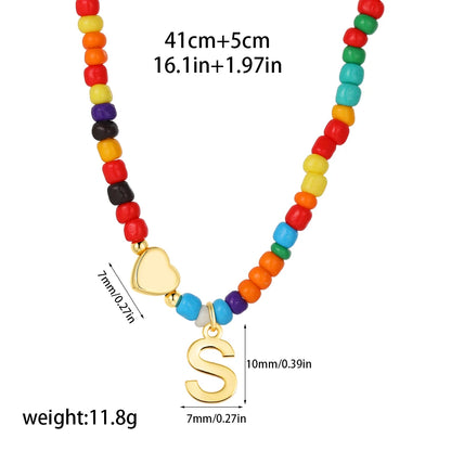 Colorful 26 Initial Letter Necklace Wedding for Women Adjustable Fashion Heart Beads Clavicle Chain Necklaces Christmas Jewelry