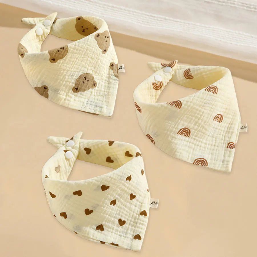 3 Pieces of A-class Pure Cotton Gauze Breathable Baby Pacifier Summer Soft Petal Baby Printed Saliva Drool Towel