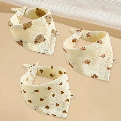 3 Pieces of A-class Pure Cotton Gauze Breathable Baby Pacifier Summer Soft Petal Baby Printed Saliva Drool Towel