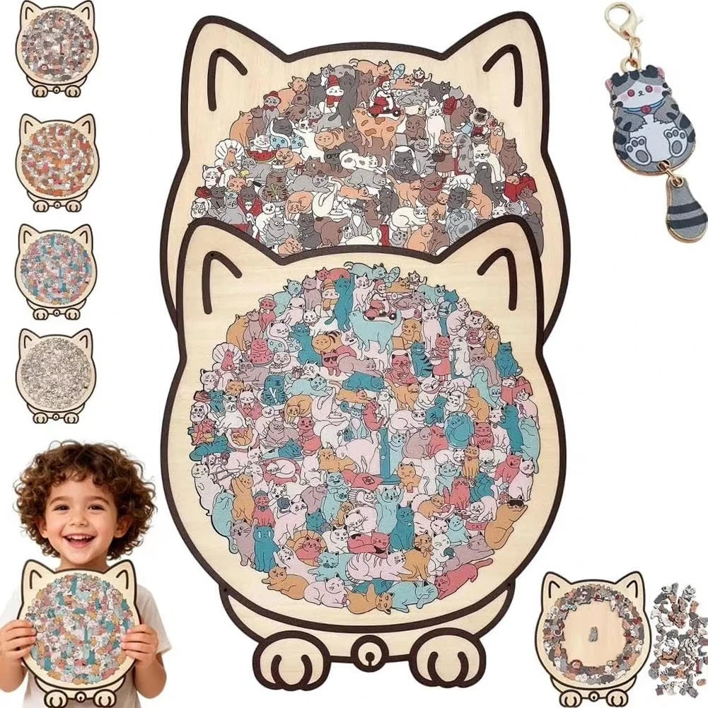 135pcs Cat Shaped Wooden Puzzle montessori Children toys Unique Cat Shape Jigsaw Puzzle Children's Birthday Gift & Home Decor