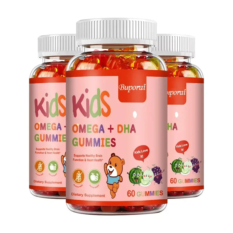 Kids Omega+DHA Gummies with Vitamin D3 -  High IQ Brain Enhancer, Improve Memory and Concentration
