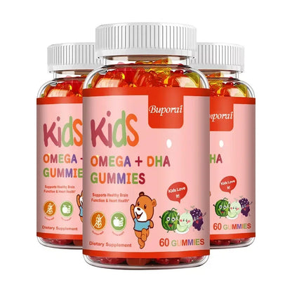Kids Omega+DHA Gummies with Vitamin D3 -  High IQ Brain Enhancer, Improve Memory and Concentration
