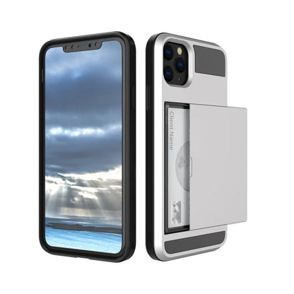 Slide Wallet Credit Card Slot PC Phone Case For iPhone 13 12 Mini 11 14 15 Pro Max XS XR 7 8 Plus SE TPU Armor Shockproof Cover