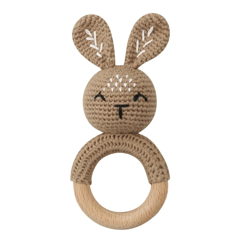 Bunny Baby Wooden Teether Crochet Giraffe Rattle Toy BPA Free Wood Rodent Rattle Baby Mobile Gym Custom logo Educational