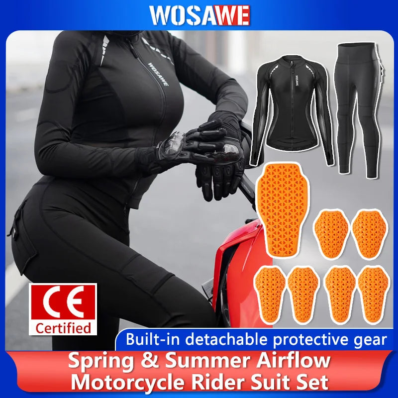 WOSAWE Women Motorcycle Jacket and Pants Set with Removable Pads Soft Protective Gear CE Certified Safety Moto Racing Clothes
