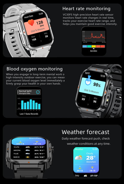 New Smart Watch For Men Women 2.01inch Large Screen Bluetooth Call LED Flashlight Sports Fitness Bracelet Waterproof Smartwatch