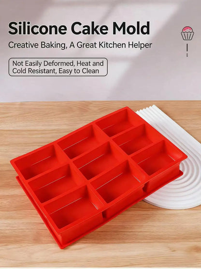 Big 9-Cavity Silicone Mini Loaf Pan for Baking Cake, Bread, Meatloaf, Cornbread, Brownie, Muffin, Soap, Non-Stick Easy Clean