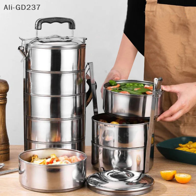 2/3/4/5 Layers Stainless Steel Lunch Box Lunch Container Heatable Portable Lunch Box Outdoor Thickened Large Capacity Pot