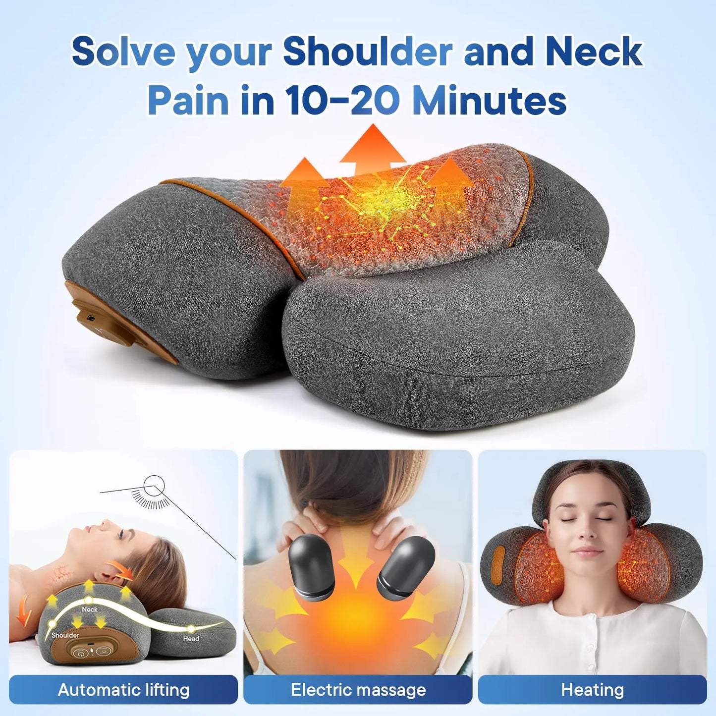 3-in-1 Neck Massager Pillow, Neck Massager for Deep Tissue, Massage Pillow with Heat, Vibration & Airbag Traction