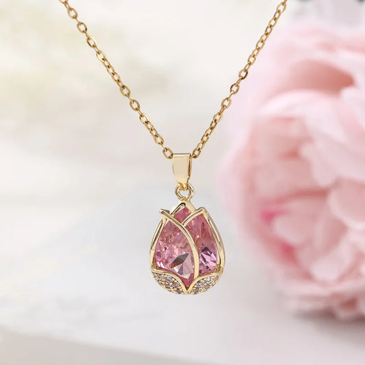 Tulip flower pendant clavicle chain titanium steel necklace temperament necklaces jewelry accessories festivals birthday gifts