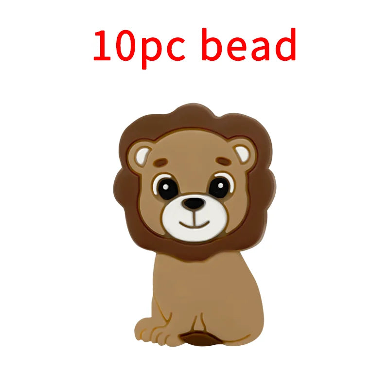 1/3/10pcs Lion Baby Silicone Teether Beads Toy DIY Pacifier Chain Necklaces Pendant Bite Chew Rodent For Teething Kids Toys