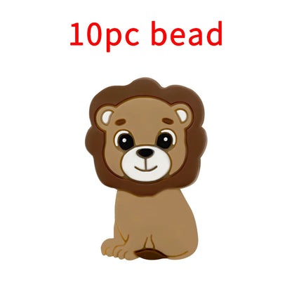 1/3/10pcs Lion Baby Silicone Teether Beads Toy DIY Pacifier Chain Necklaces Pendant Bite Chew Rodent For Teething Kids Toys