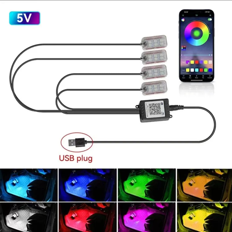 Neon LED Car Interior Ambient Foot Strip Light Accessories Back light Remote App Music Control Auto Decorative Atmosphere Lamp
